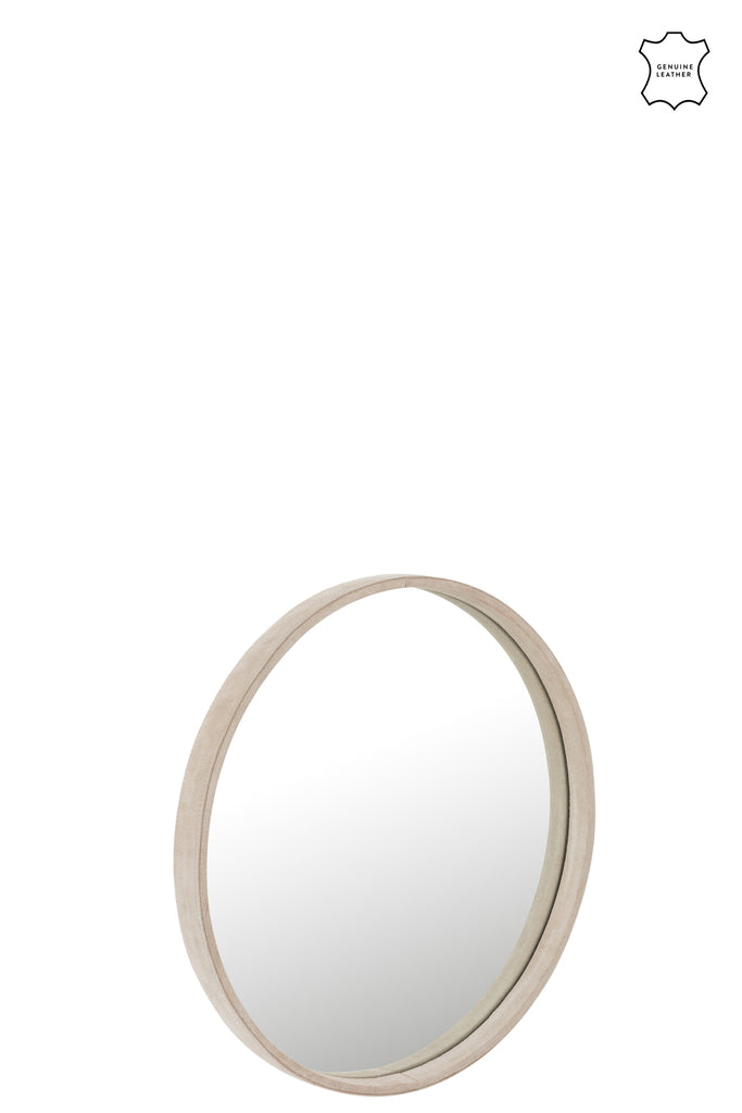 Spiegel Rond Lederen rand beige S - J-LINE