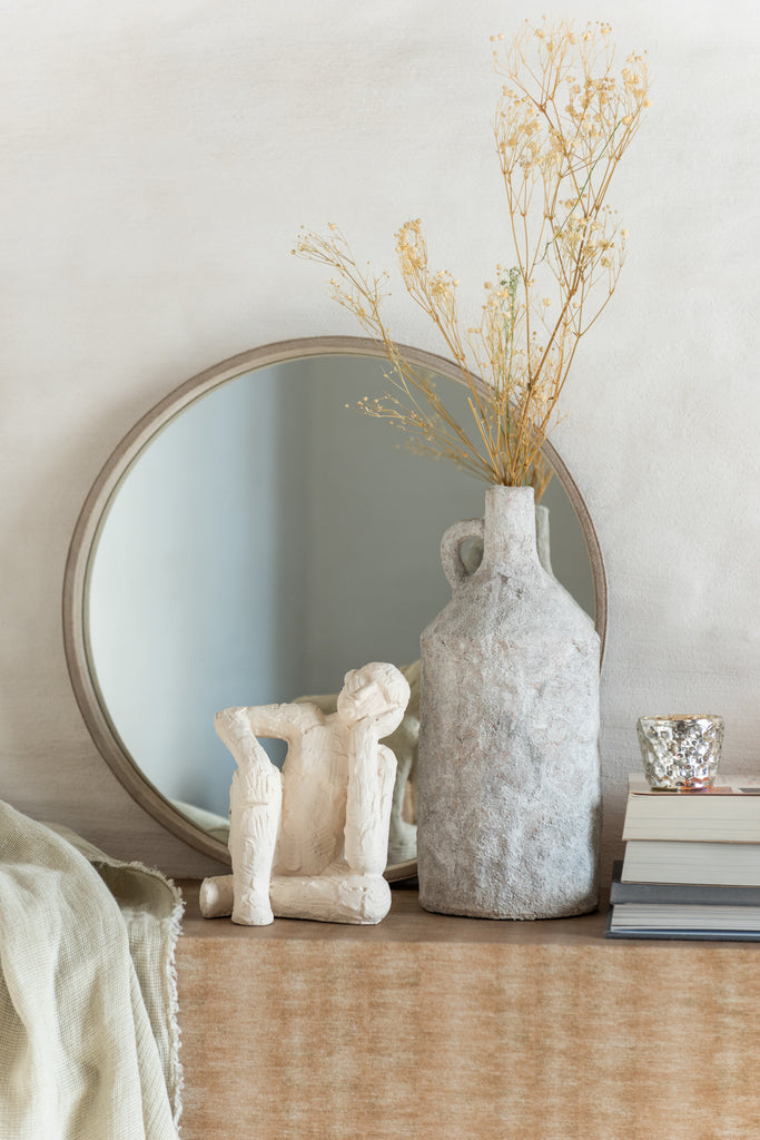 Spiegel Rond Lederen rand beige S - J-LINE