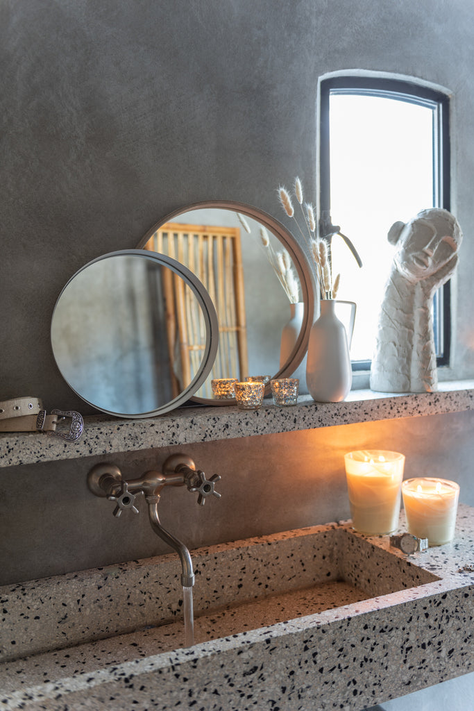 Spiegel Rond Lederen rand beige S - J-LINE