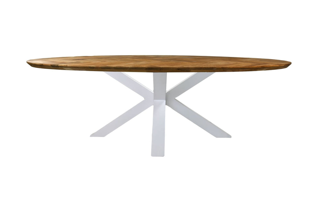 Eettafel Fishbone ovaal 220 - Naturel - Eiken/Metaal HSM