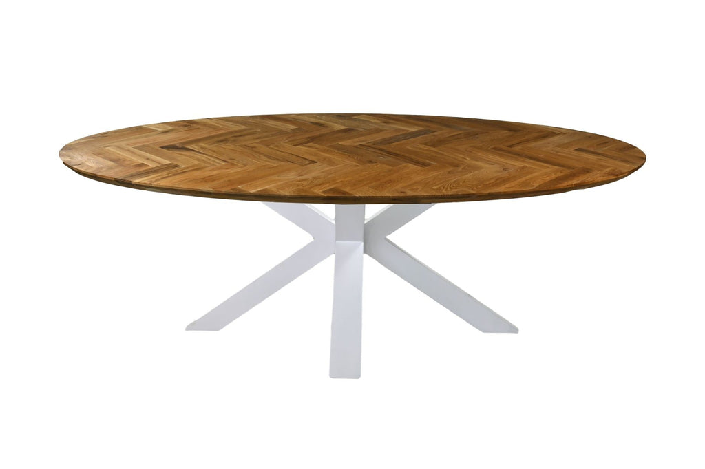Eettafel Fishbone ovaal 220 - Naturel - Eiken/Metaal HSM