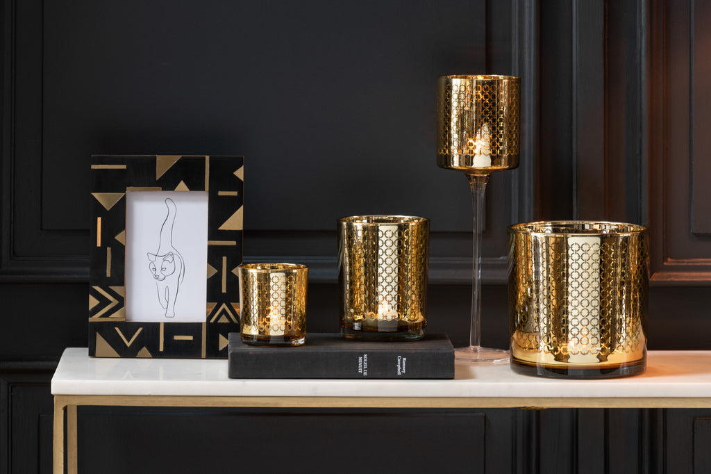 Cadre photo géométrique 10x15 bois/résine noir/doré petit format - J-LINE