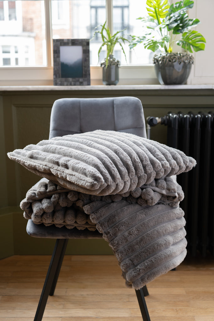 Plaid en velours côtelé polyester gris foncé - J-LINE