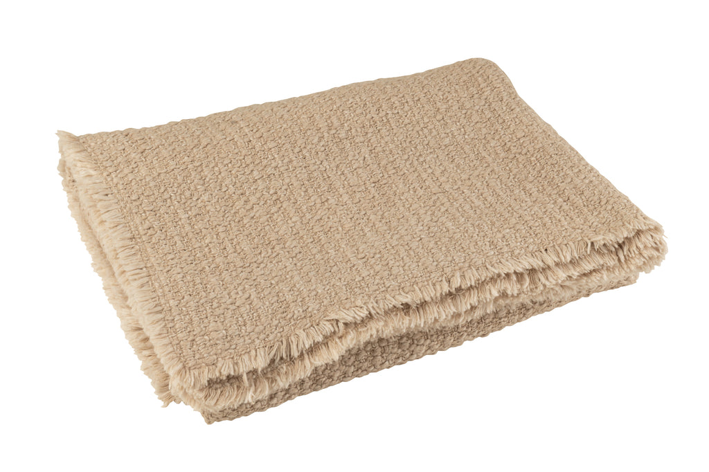 Plaid à bords effilochés, coton/polyester, beige - J-LINE