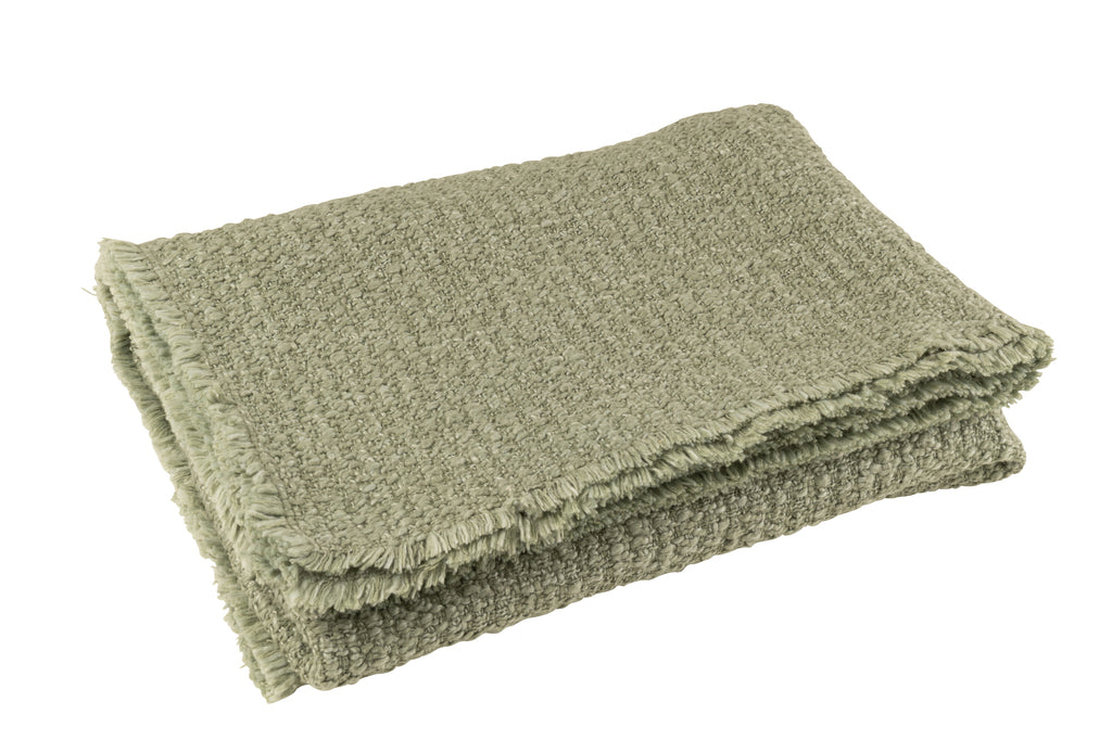 Plaid à bords effilochés, coton/polyester, vert - J-LINE
