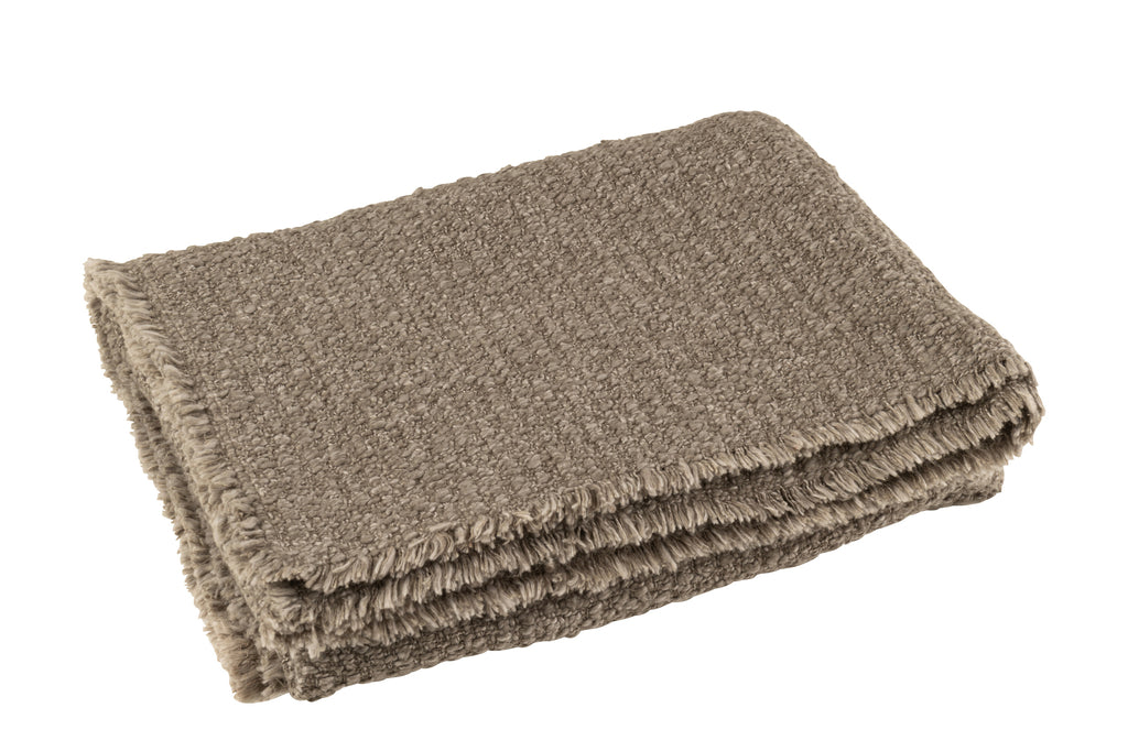 Plaid à bords effilochés, coton/polyester, taupe - J-LINE