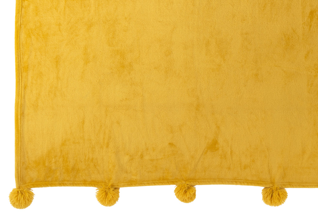 Plaid Pompon Polyester Ocre - J-LINE