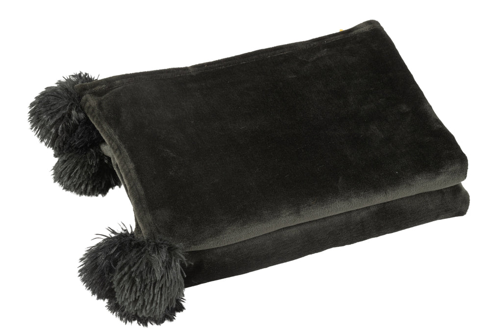 Plaid Pompon Polyester Noir - J-LINE