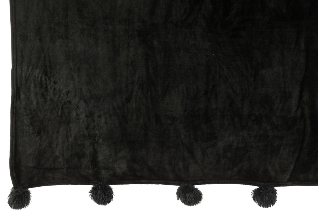 Plaid Pompon Polyester Noir - J-LINE