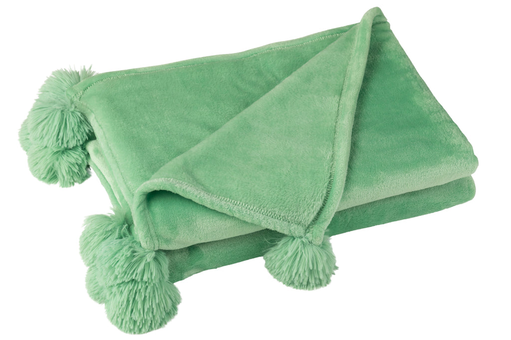 plaid Pompom Polyester Felgroen - J-LINE