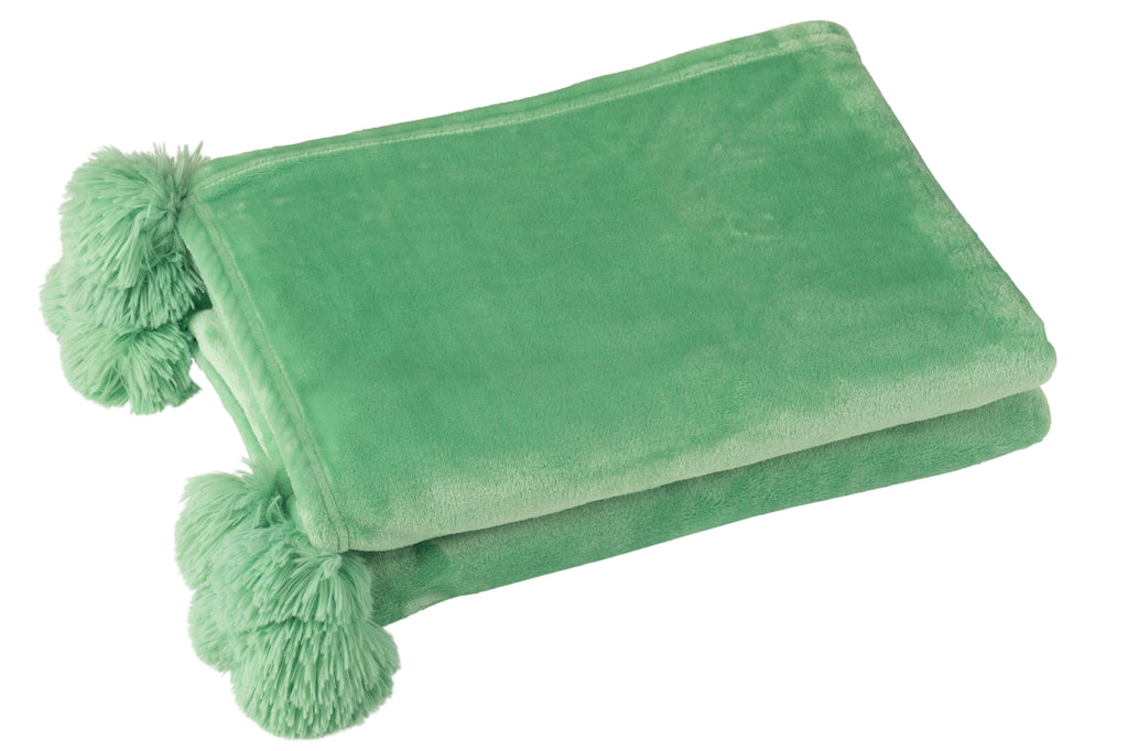 plaid Pompom Polyester Felgroen - J-LINE