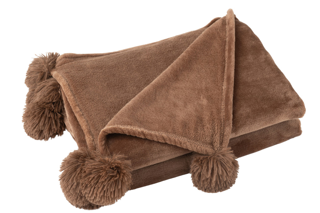 Plaid Pompon Polyester Marron - J-LINE