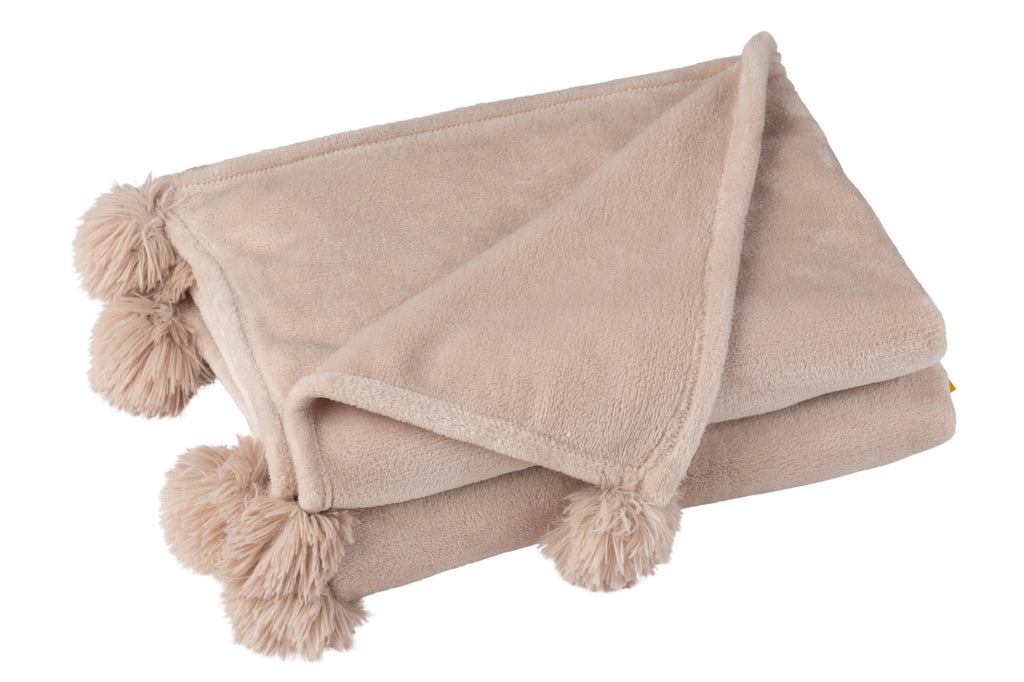 Plaid Pompon Polyester Beige Foncé - J-LINE