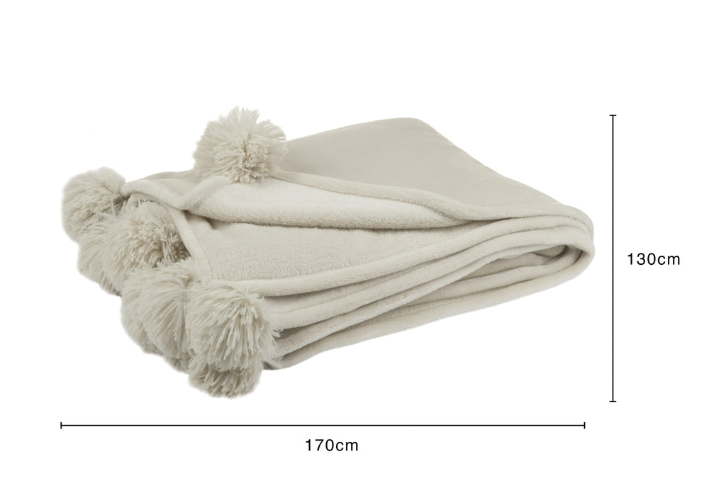 Plaid Pompon Polyester Beige Foncé - J-LINE