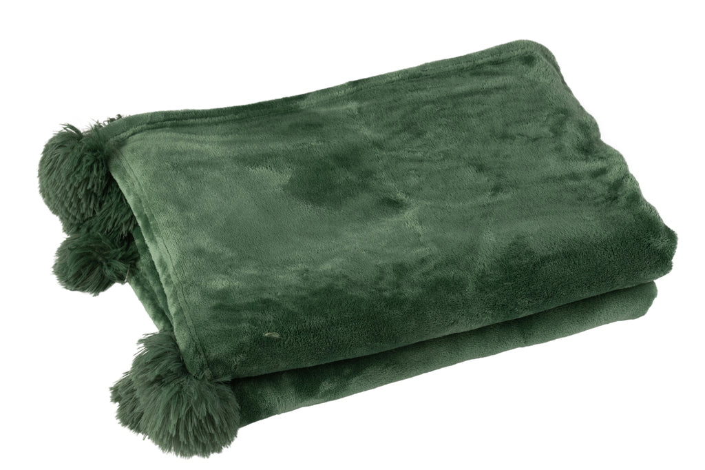 plaid Pompom Polyester Donkergroen - J-LINE