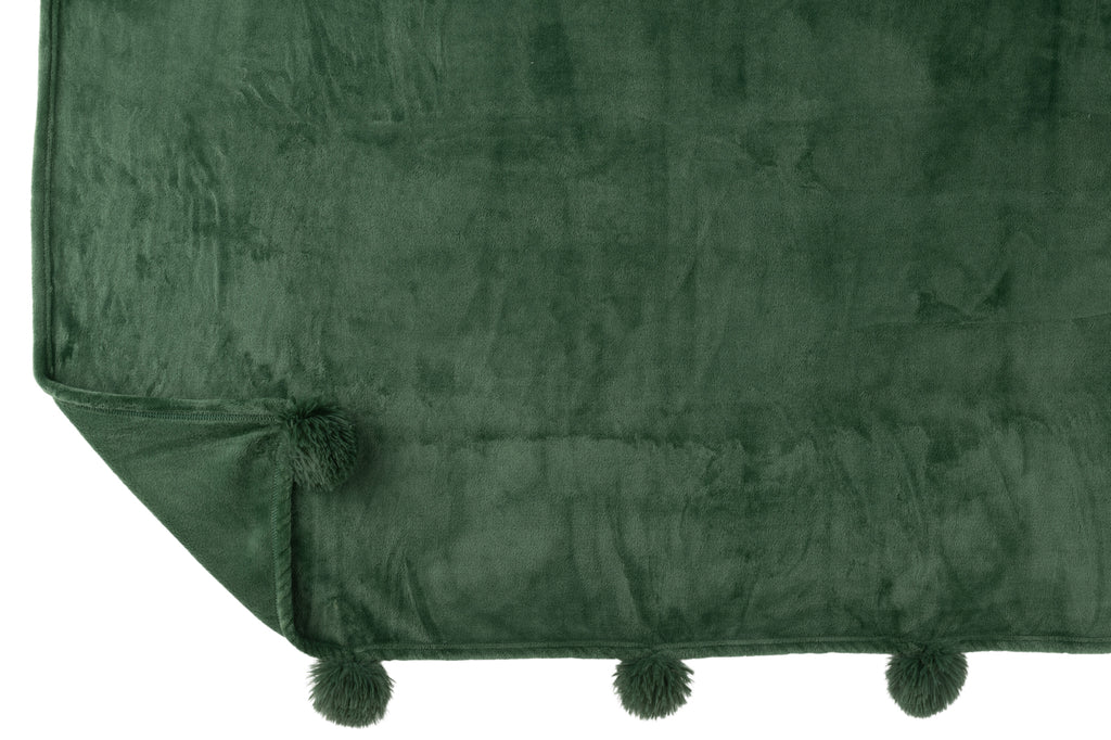 plaid Pompom Polyester Donkergroen - J-LINE