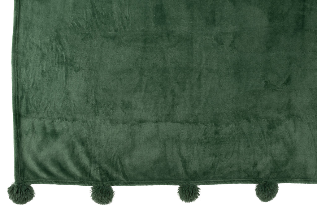 plaid Pompom Polyester Donkergroen - J-LINE