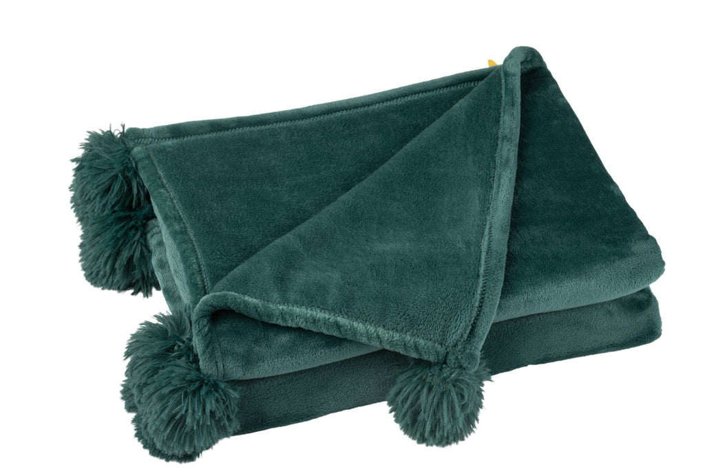 Plaid Pompon Polyester Vert Foncé - J-LINE