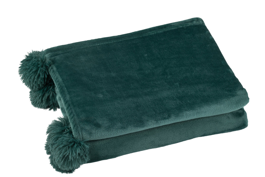 Plaid Pompon Polyester Vert Foncé - J-LINE