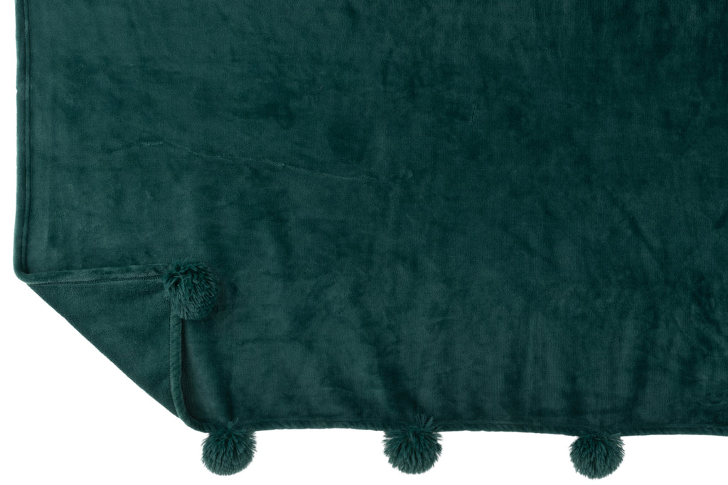 Plaid Pompon Polyester Vert Foncé - J-LINE