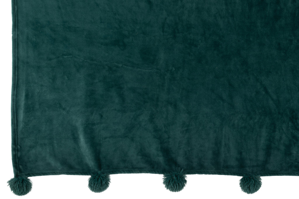 Plaid Pompon Polyester Vert Foncé - J-LINE