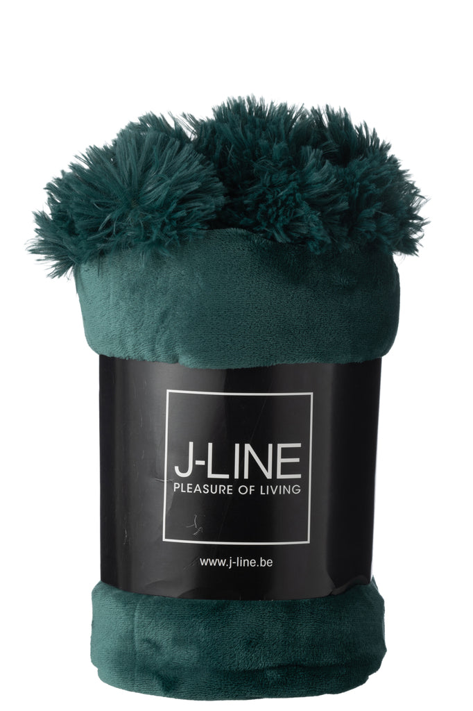 Plaid Pompon Polyester Vert Foncé - J-LINE