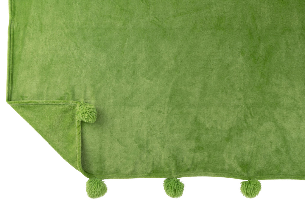Plaid Pompon Polyester Vert Gazon - J-LINE