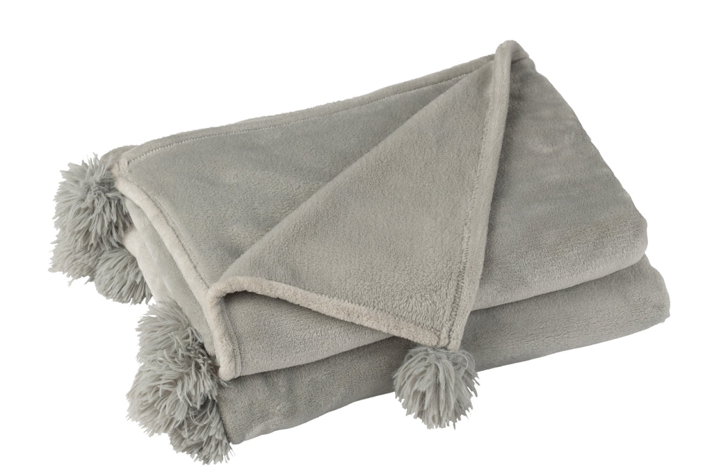 Plaid Pompon Polyester Gris - J-LINE