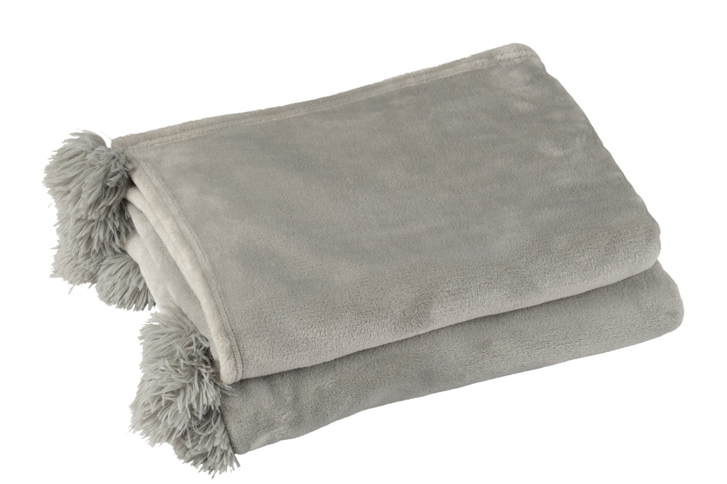 Plaid Pompon Polyester Gris - J-LINE