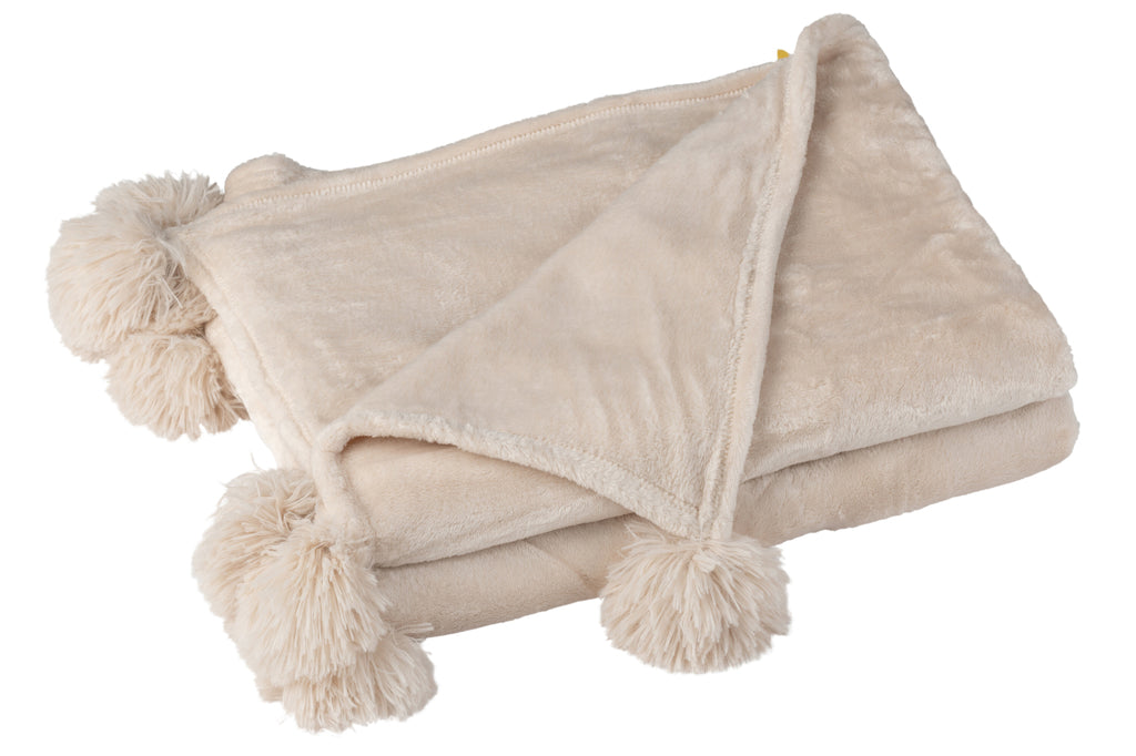 Plaid Pompon Polyester Beige ClairJL