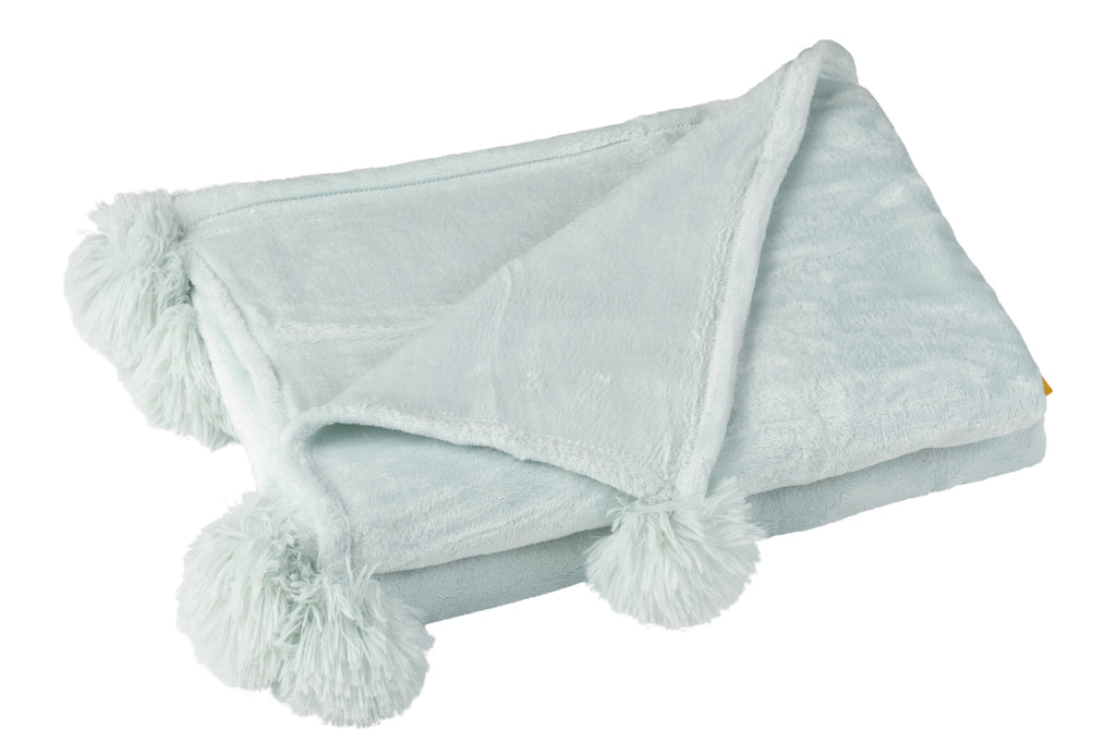 Plaid Pompon Polyester Bleu Clair - J-LINE