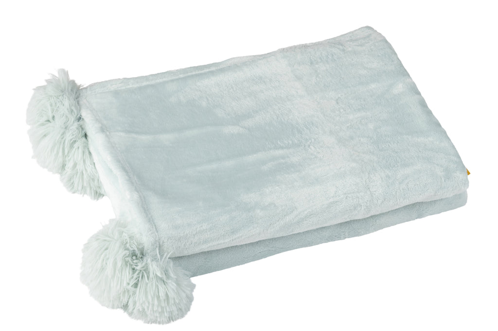 Plaid Pompon Polyester Bleu Clair - J-LINE