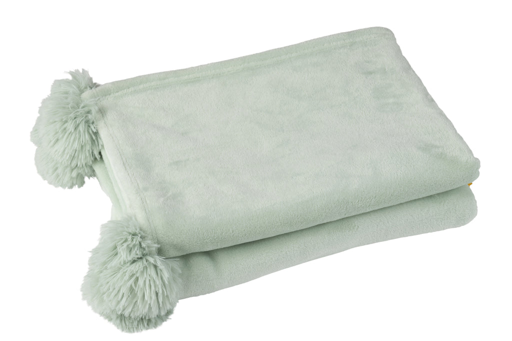 Plaid Pompon Polyester Vert Clair - J-LINE