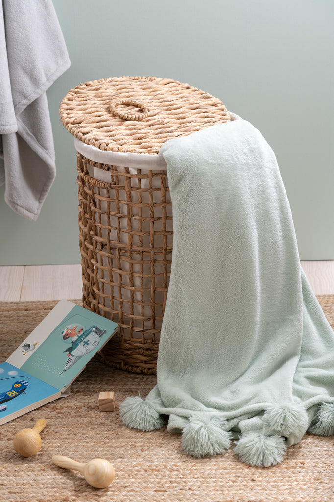 Plaid Pompon Polyester Vert Clair - J-LINE