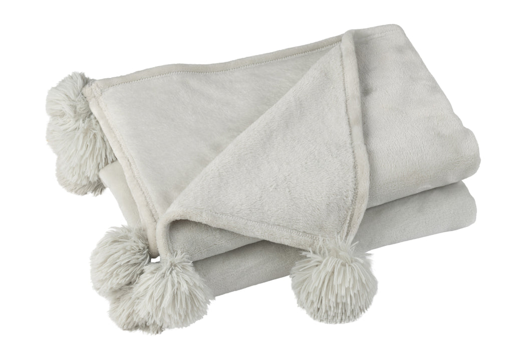 Plaid Pompon Polyester Gris Clair - J-LINE