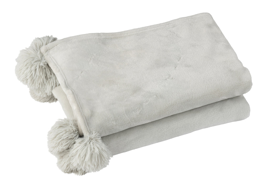 Plaid Pompon Polyester Gris Clair - J-LINE