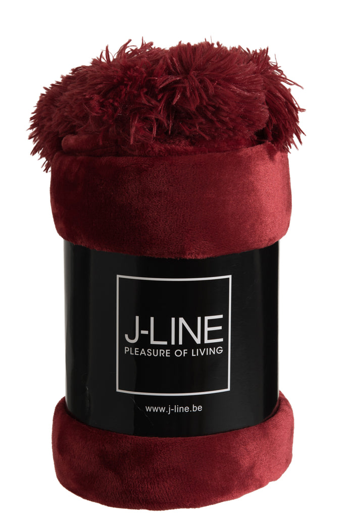 Plaid Pompom Polyester Rouge - J-LINE