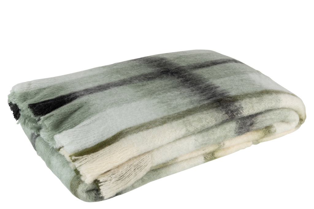 Plaid acrylique/laine marron/vert/blanc - J-LINE