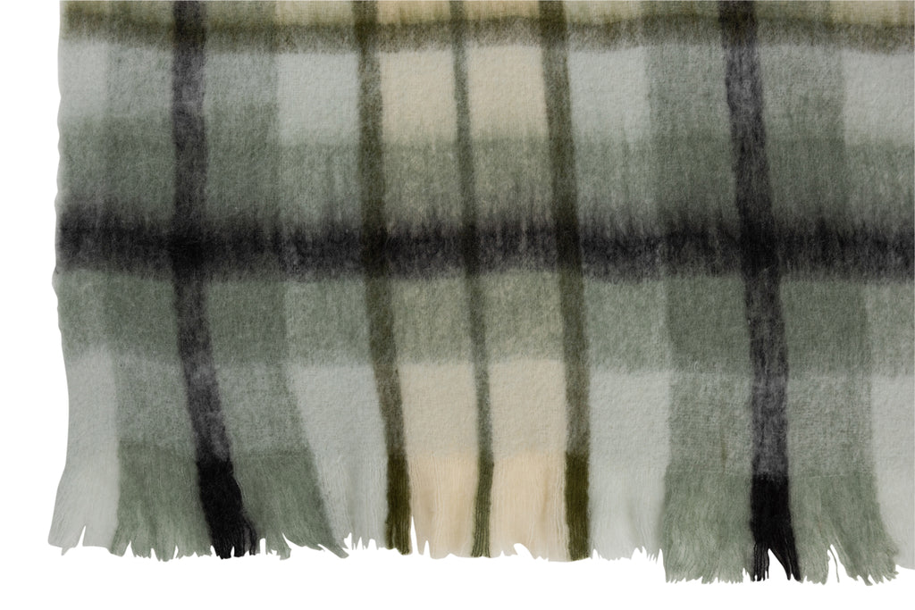 Plaid acrylique/laine marron/vert/blanc - J-LINE