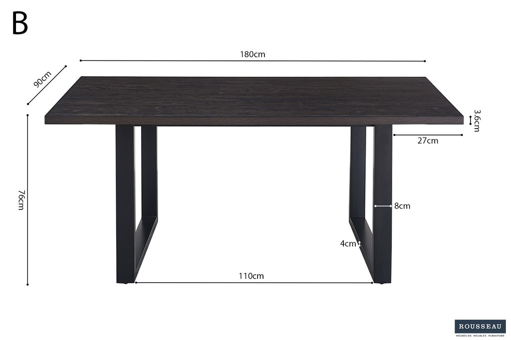 Tafel 'Alexander' 180 cm decor donkerbruin RS