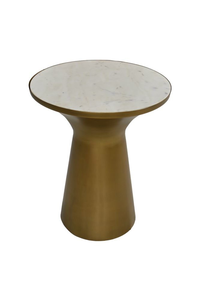 Ronde bijzettafel - ø40x50 - Wit/goud - Marmer/ijzer - HSM