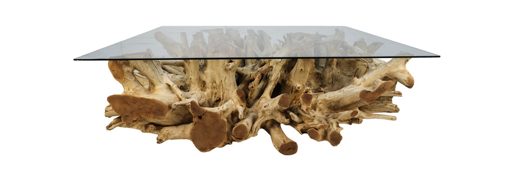 Salontafel - 130x80x44 - Natuurlijk/Gebleekt - Teakwortelhout/glas - HSM