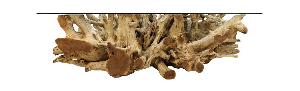 Salontafel - 130x80x44 - Natuurlijk/Gebleekt - Teakwortelhout/glas - HSM