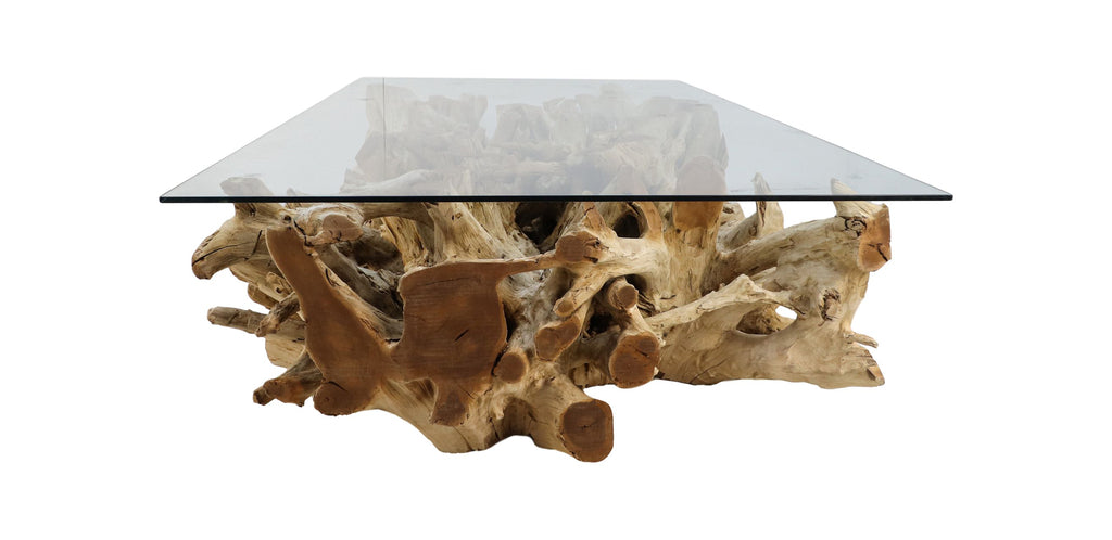 Salontafel - 130x80x44 - Natuurlijk/Gebleekt - Teakwortelhout/glas - HSM