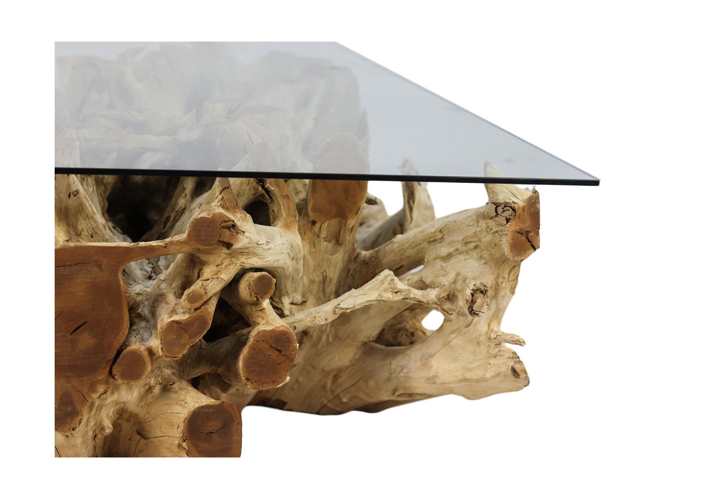 Salontafel - 130x80x44 - Natuurlijk/Gebleekt - Teakwortelhout/glas - HSM