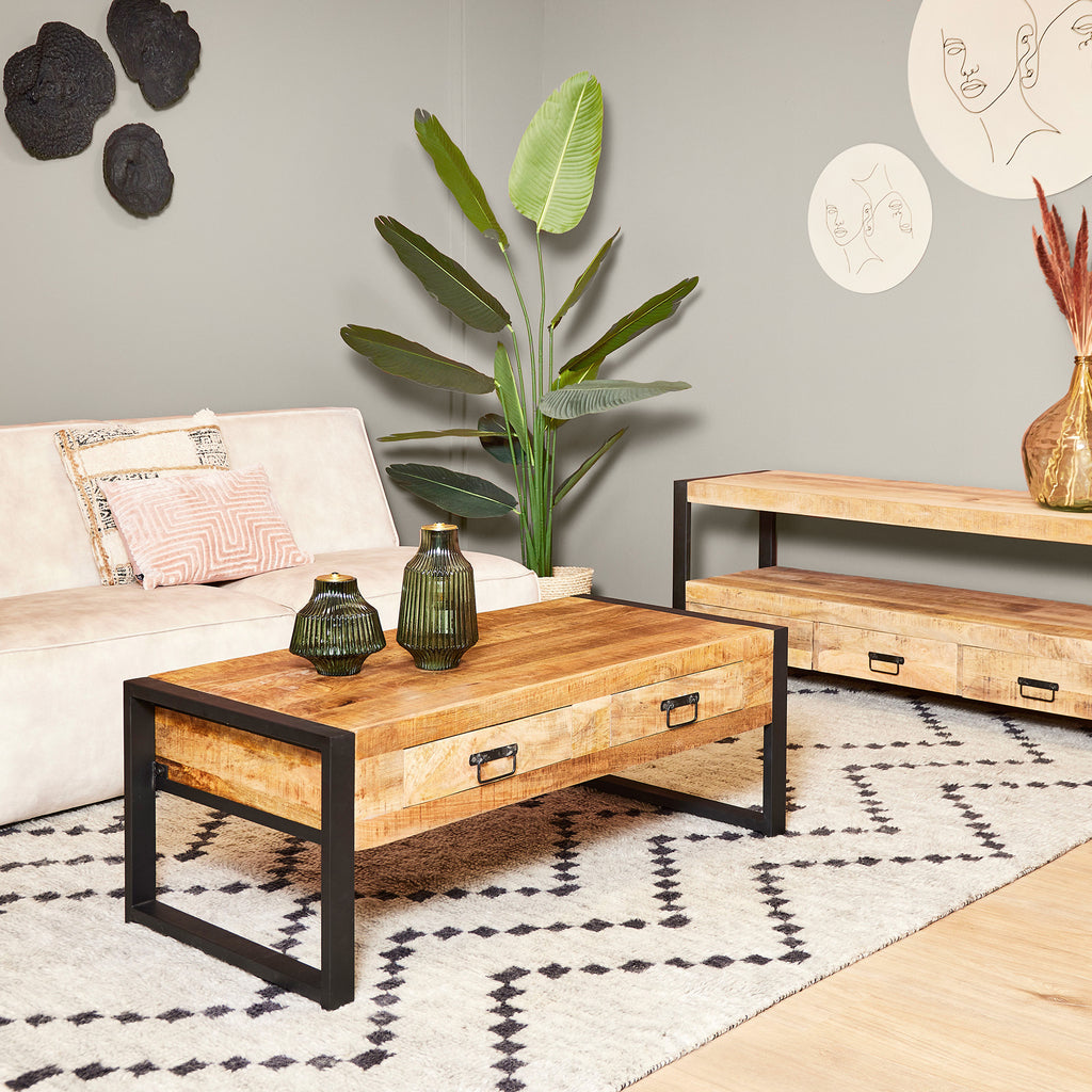 Table basse Boaz avec 2 tiroirs | 120 cm STF