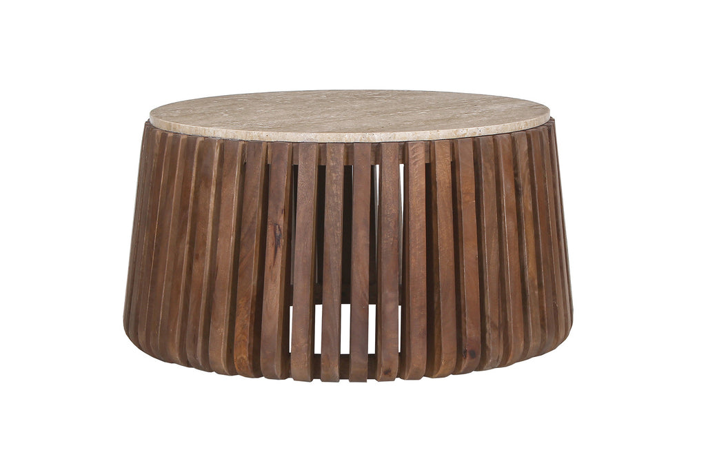 Salontafel 'Luuk' 70 cm Rond Mango hout met Travertin Beige - RS