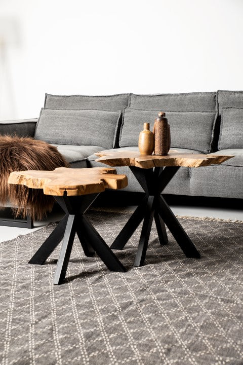 Salontafel Victoria - ø60-70x45 cm - teak/ijzer - HSM