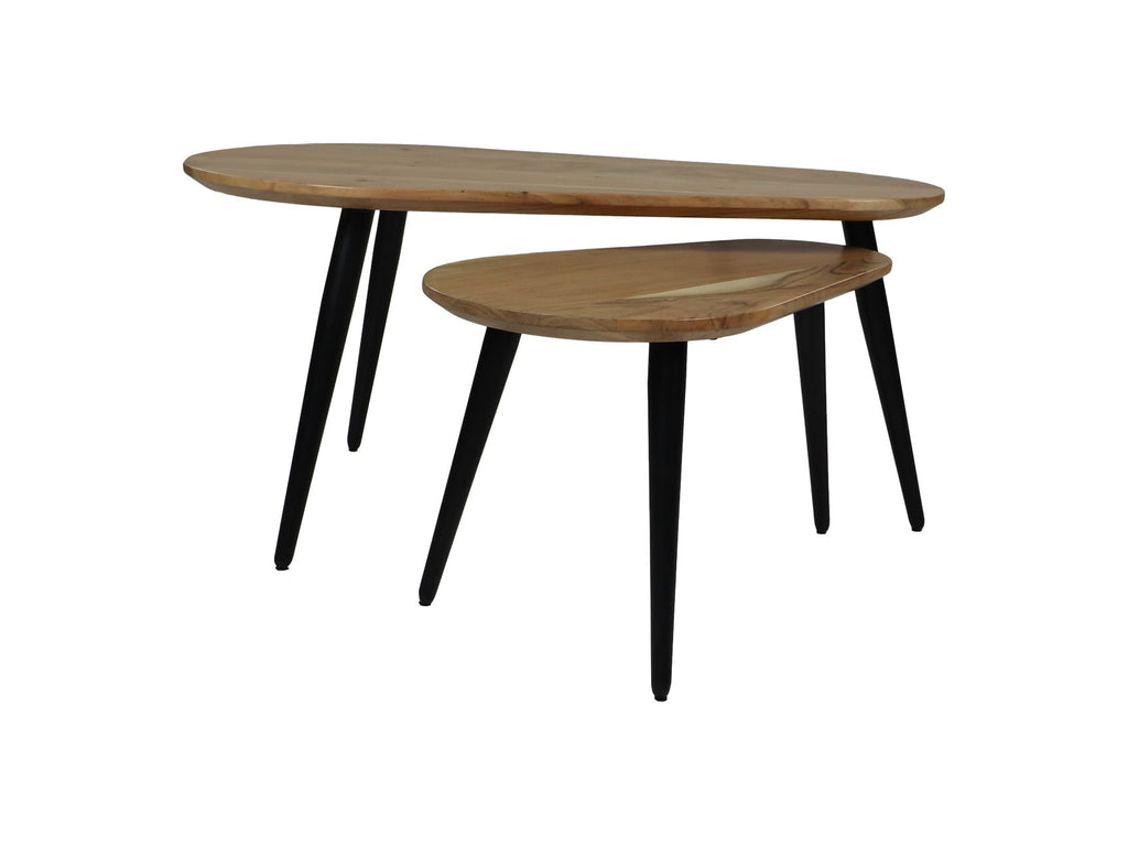 Salontafels Zurich - 95x52x46 - Natuurlijk/zwart - Acaciahout/ijzer - Set van 2 - HSM