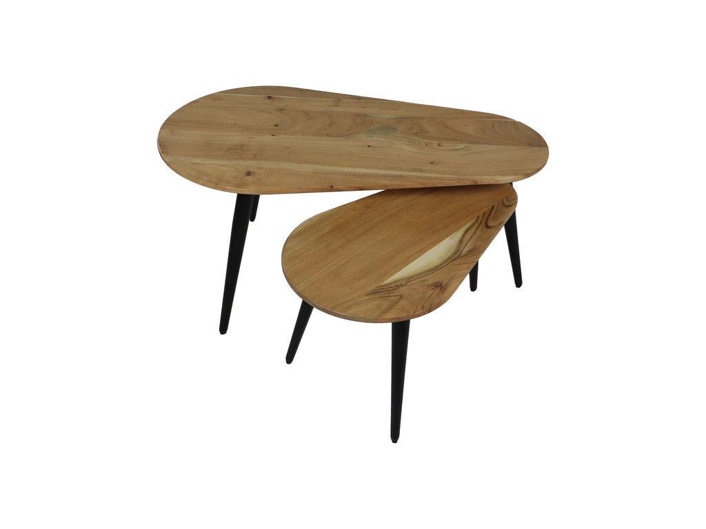 Salontafels Zurich - 95x52x46 - Natuurlijk/zwart - Acaciahout/ijzer - Set van 2 - HSM